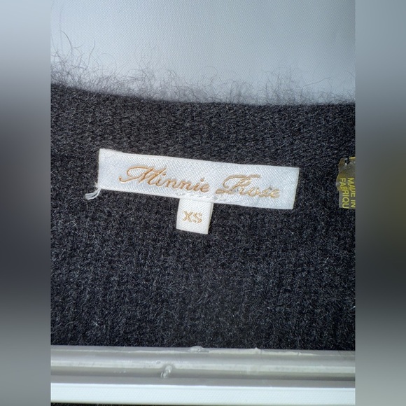 Minnie Rose Black Raccoon Rabbit Hair Wool Sweater Cardigan Size XS - Picture 6 of 8